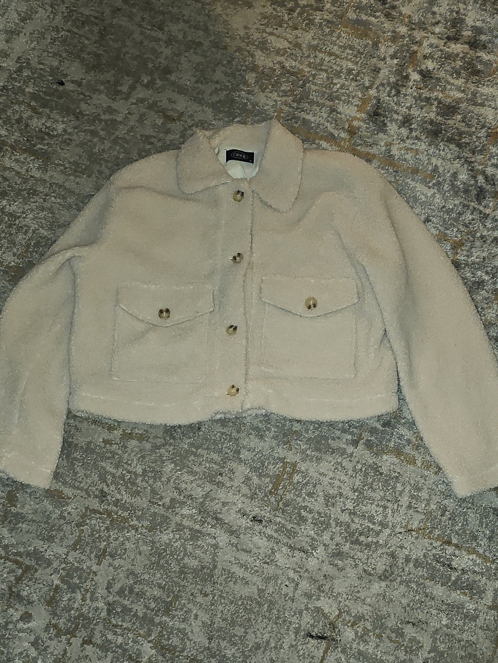 Cider Fleece Button Up Crop Shacket Cream Sherpa Cozy Cream Fleece XL